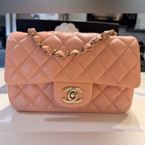 Chanel Blush Quilted Clutch with Gold Accents